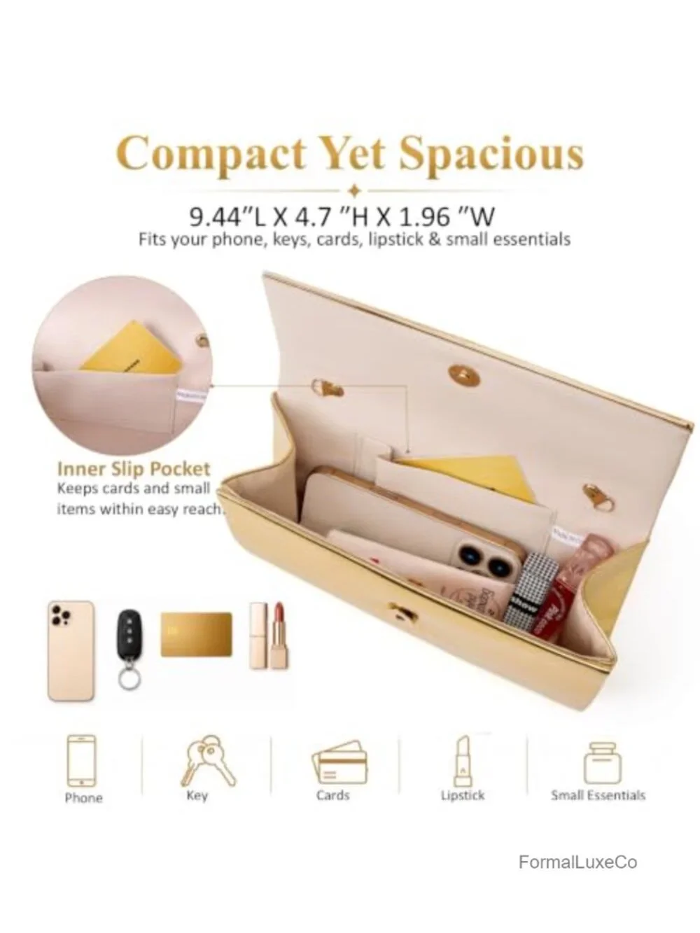 Vegan Leather Evening Clutch Purse with Chain Strap for Party Wedding